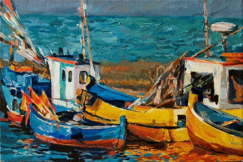 82 Władysław Pitala, Port w Kuźnicy olej-33,3x50cm