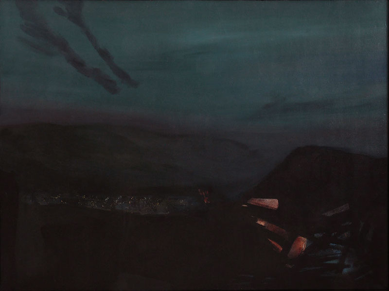 56 Władysław Pitala, Widok na Pustki Cisowskie, zmierzch, 1995, olej, h75 w101 cm